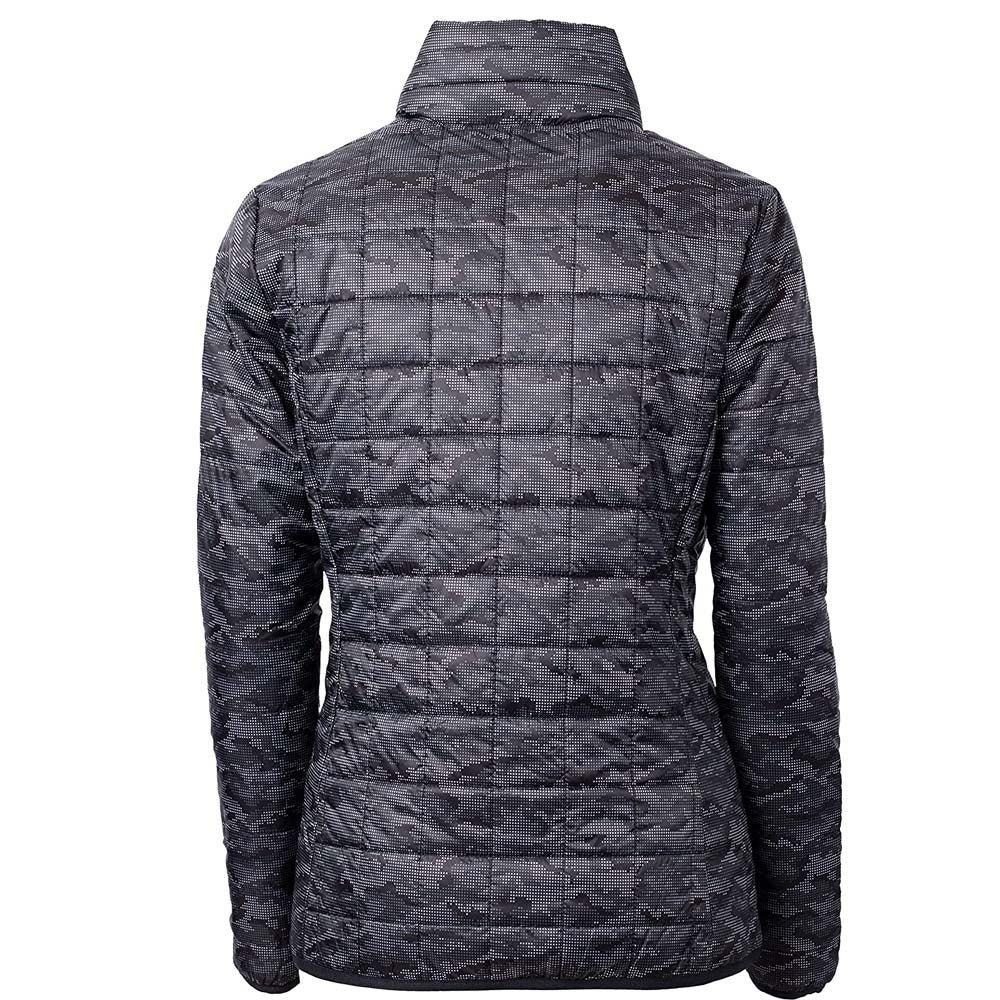 Womens Full Zip Printed Puffer Jacket in Black