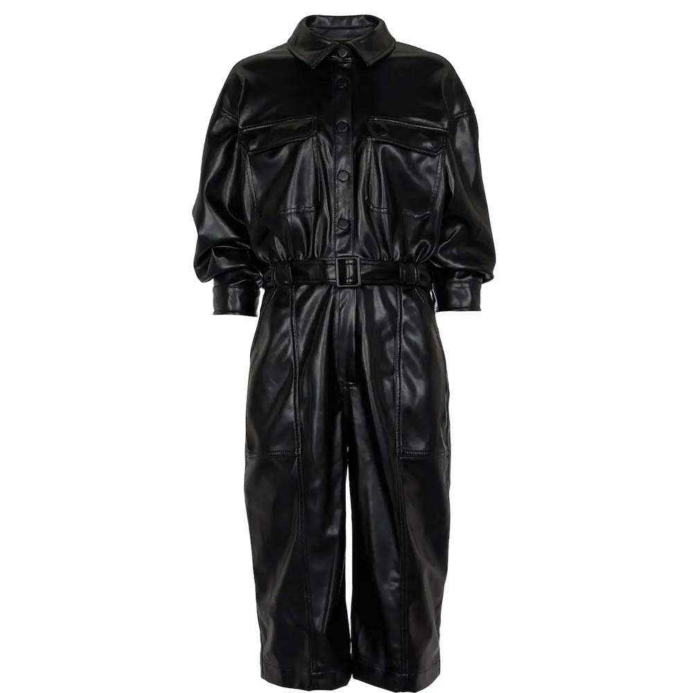 Womens Colour Beige Leather Jumpsuit