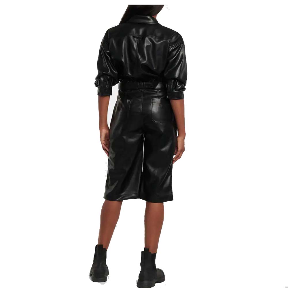 Womens Colour Beige Leather Jumpsuit