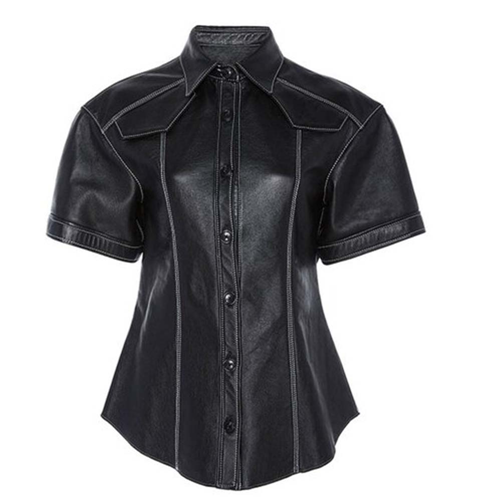 Womens Genuine Black Leather Shirt