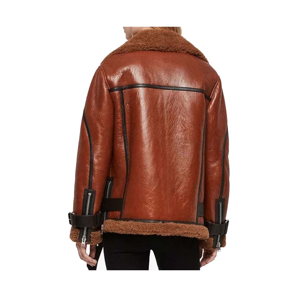 Womens Genuine Brown Shearling Leather Jacket