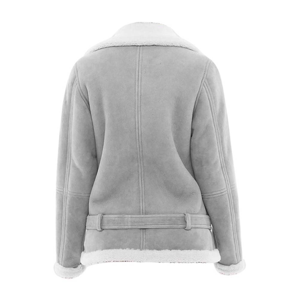 Womens Grey Suede Shearling Leather Jacket