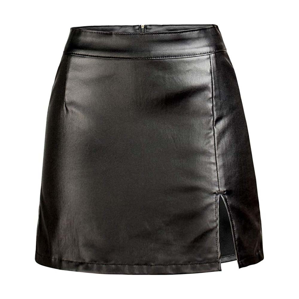 Womens High Waist Black Leather Skirt