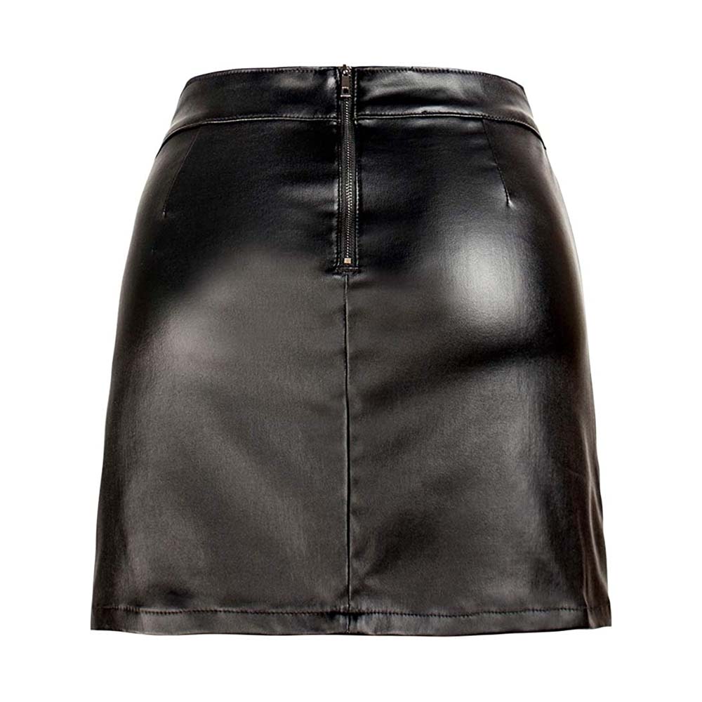 Womens High Waist Black Leather Skirt