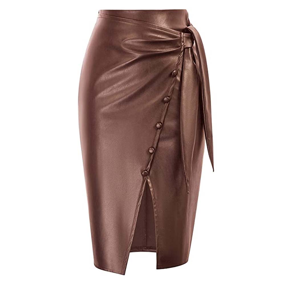 Womens Leather Skirt in Brown