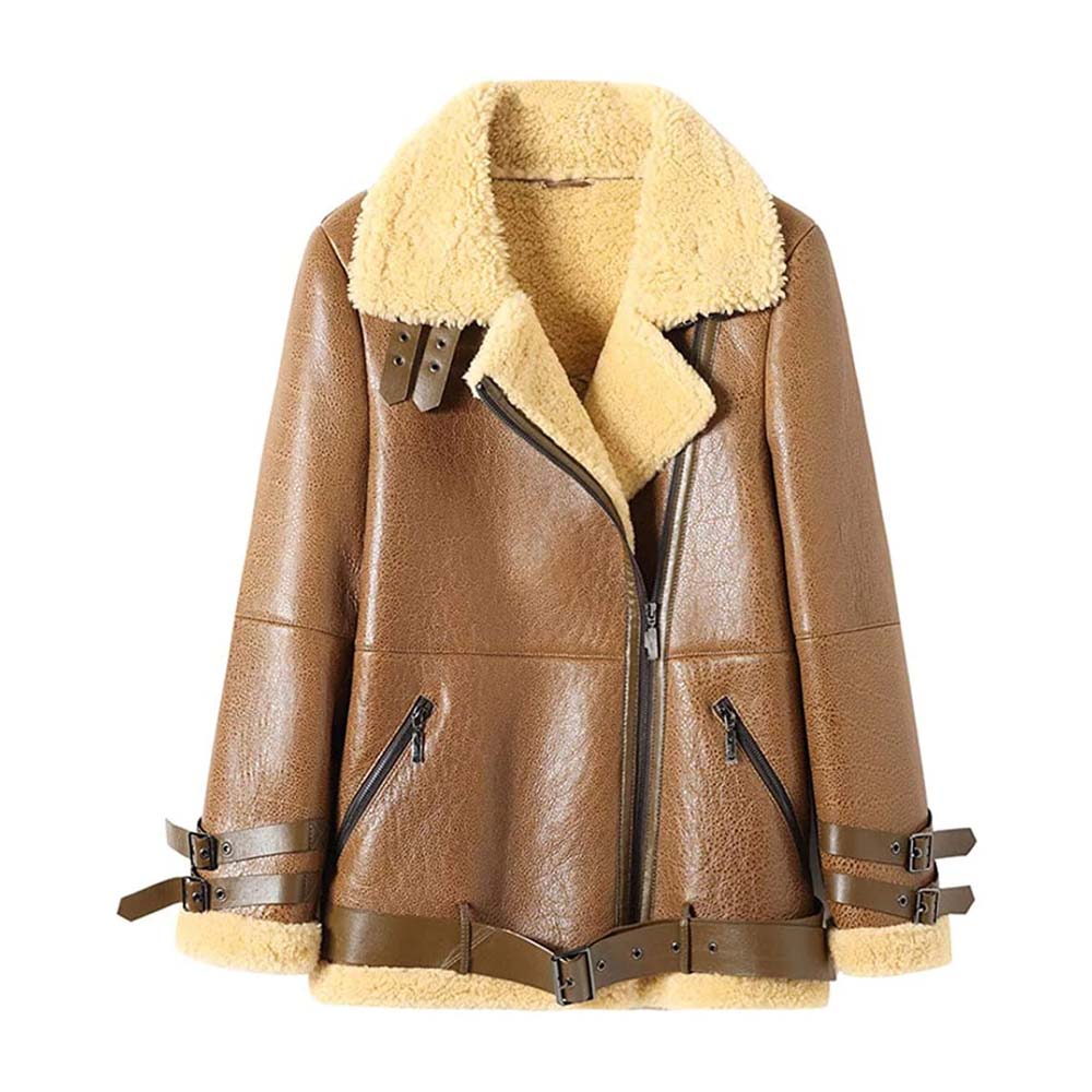 Womens Light Brown Real Shearling Leather Jacket