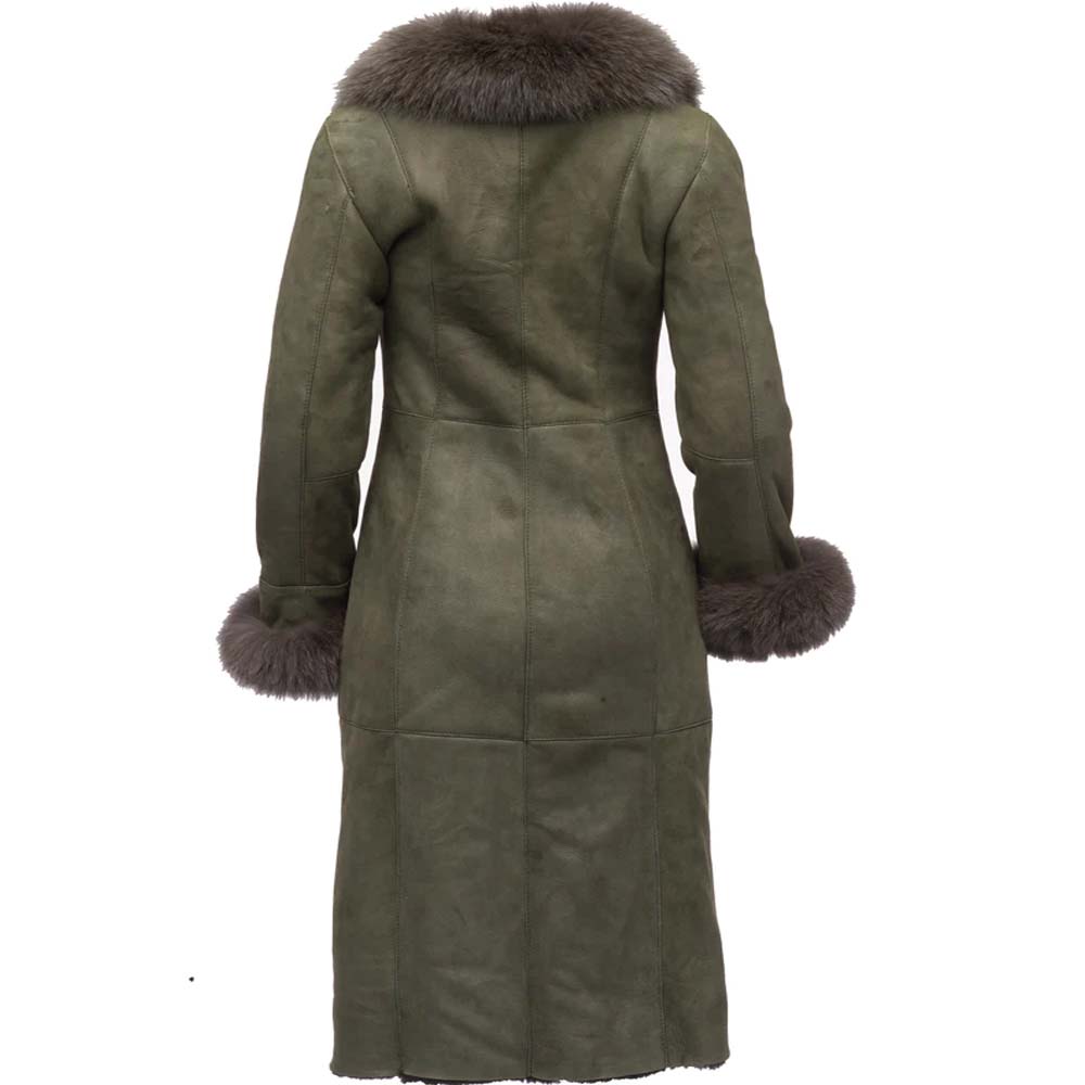 Womens Long Length Shearling Leather Coat