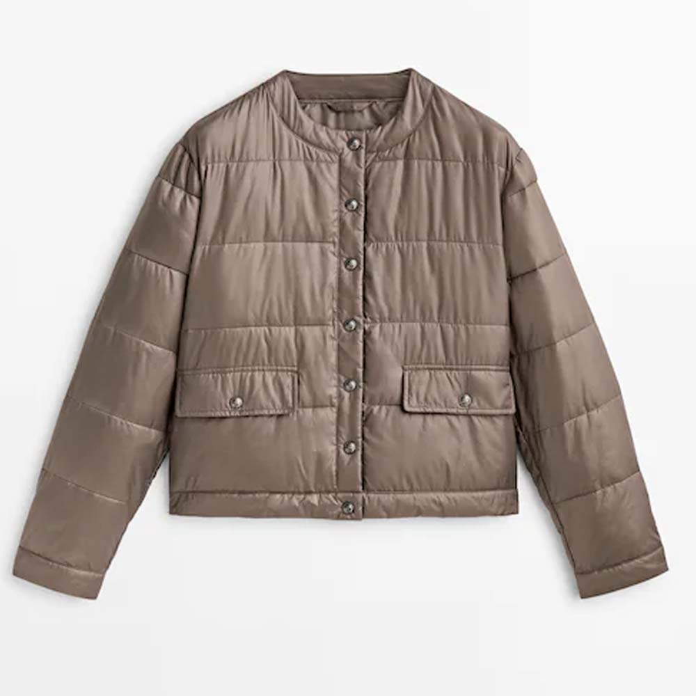 Women Mole Brown Puffer Leather Jacket
