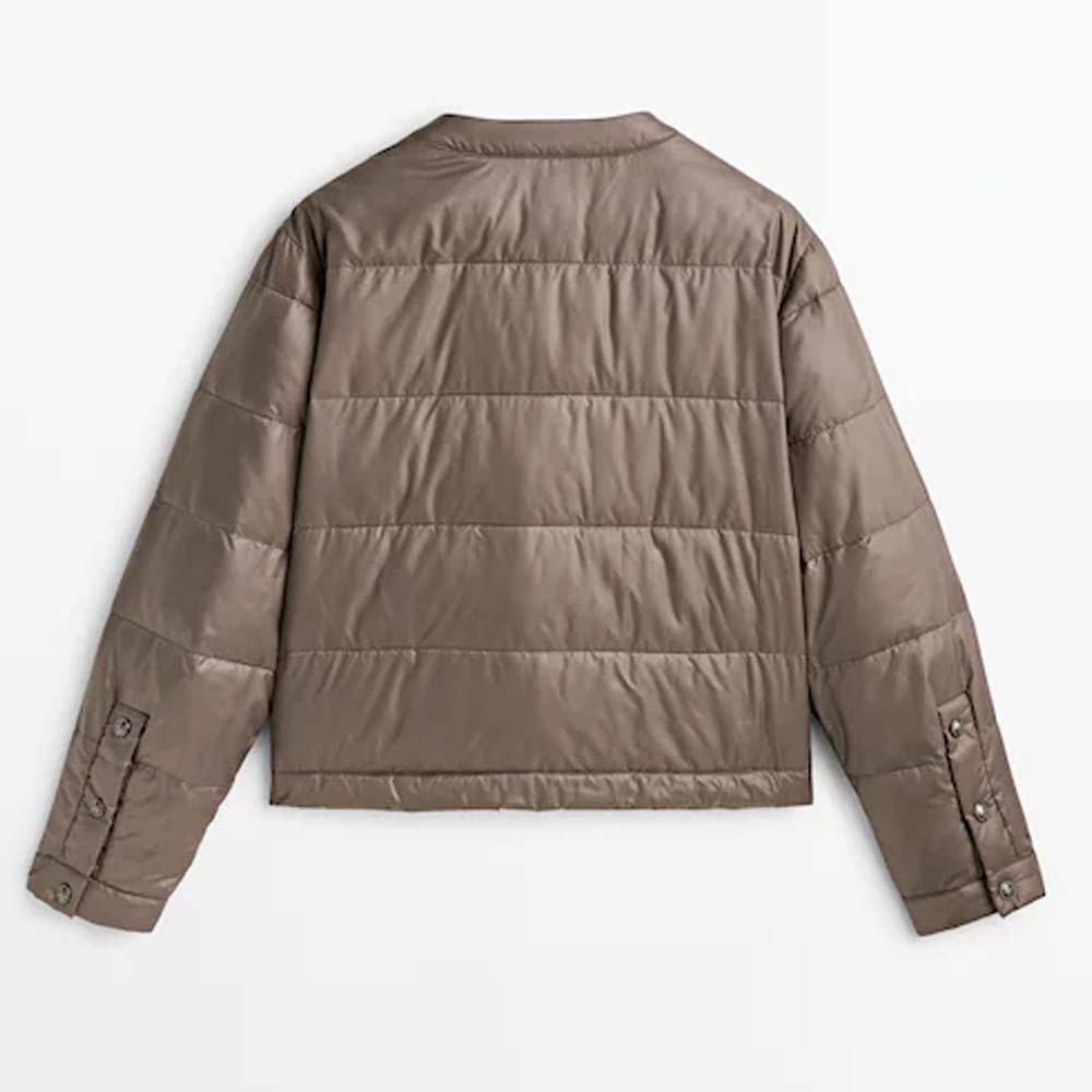 Women Mole Brown Puffer Leather Jacket