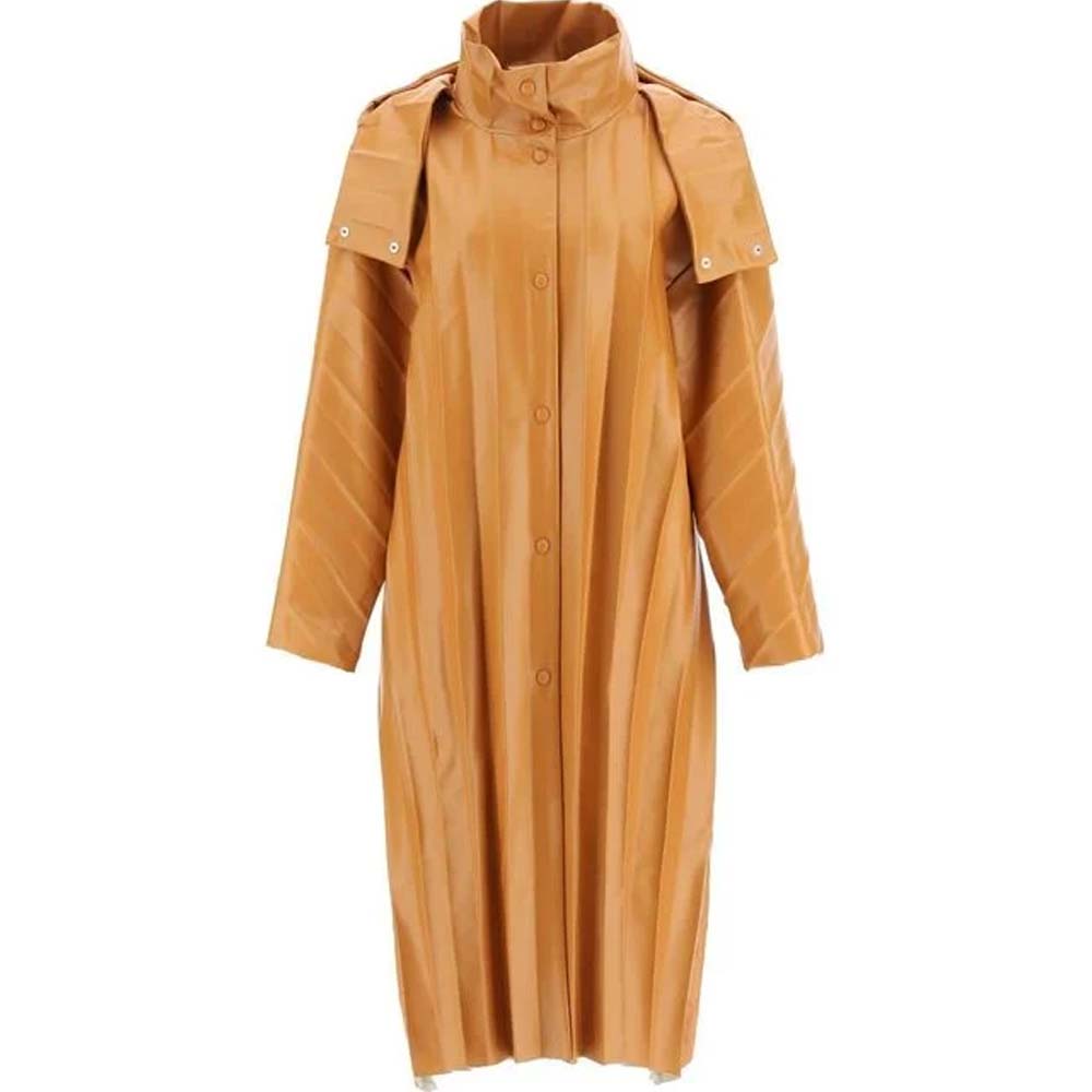 Womens Orange Leather Trench Coat