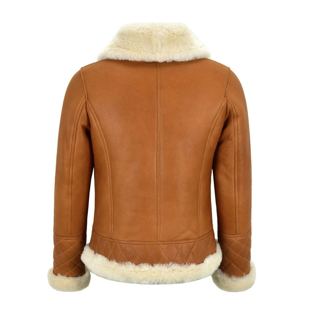 Women Tan Brown Bomber Real Sheepskin Leather Jacket