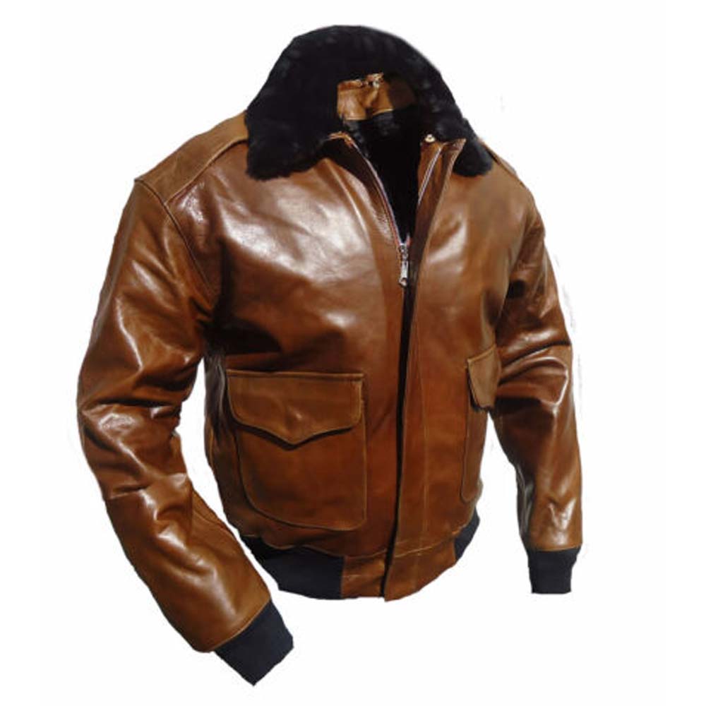 Army Aviator Pilot Bomber brown Leather Jacket
