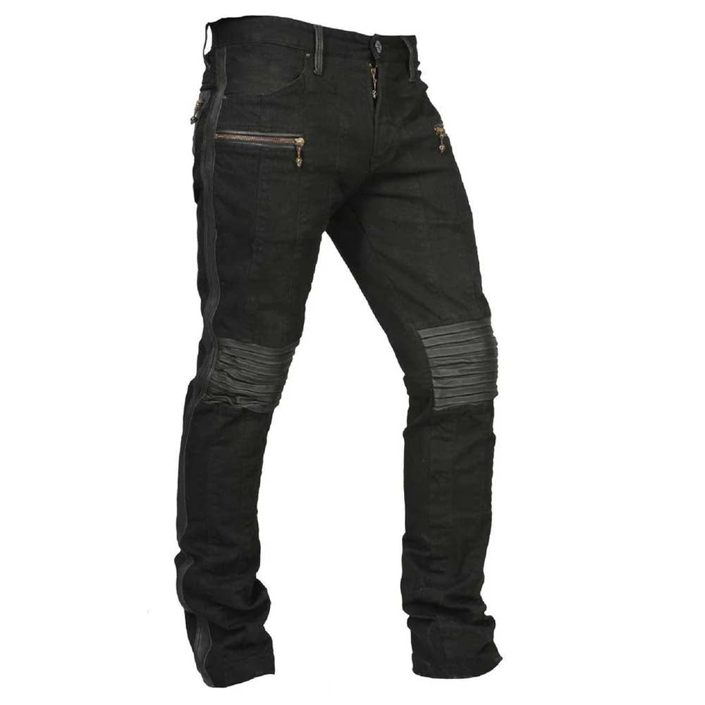 Mens Premium Quality Black Leather Zipper Pant