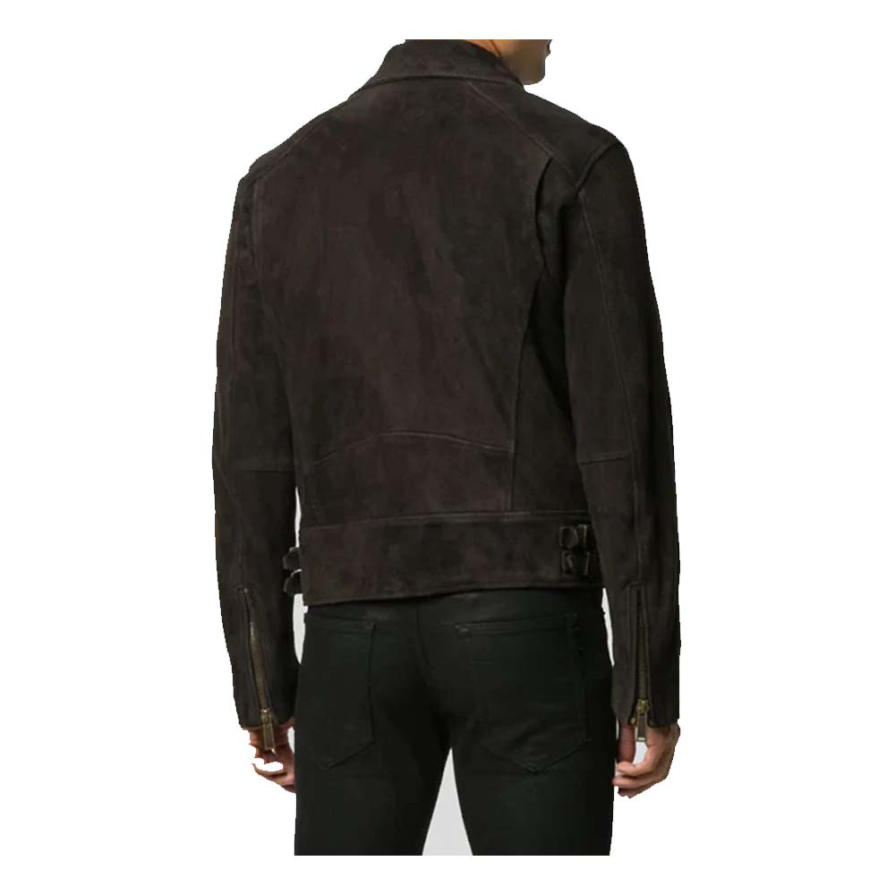Mens Black high quality Suede Leather Biker Jacket