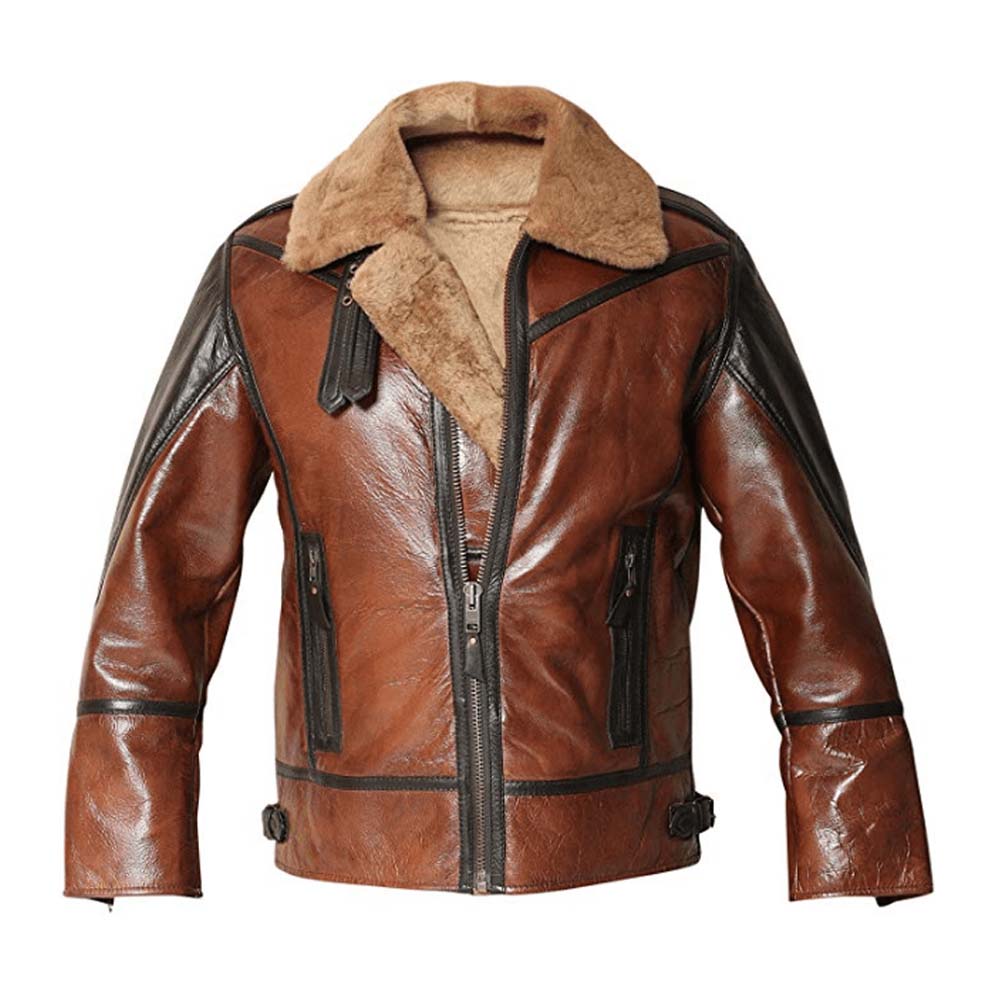 Mens B3 Bomber Real Shearling Sheepskin Leather Flight Aviator Jacket