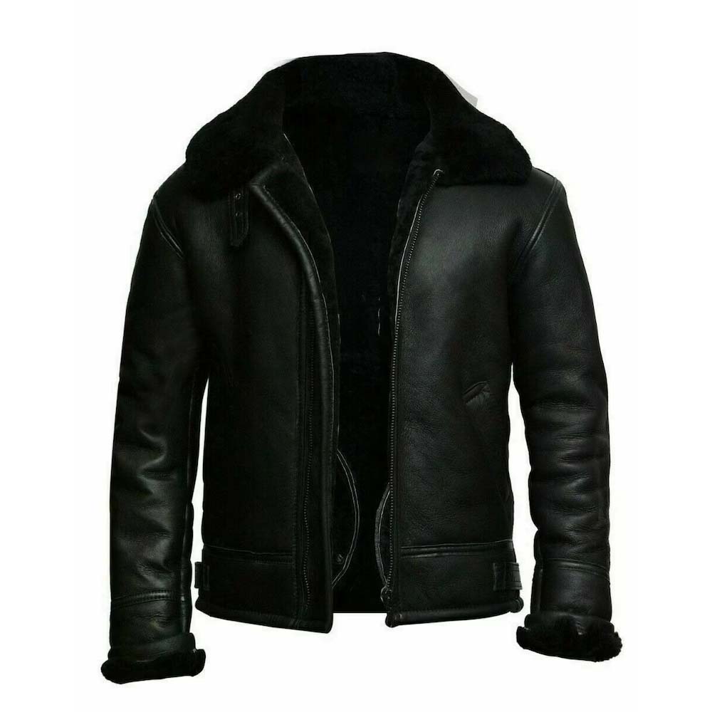 Mens B3 Pilot Flying Bomber Real Shearling Sheepskin Leather Jacket