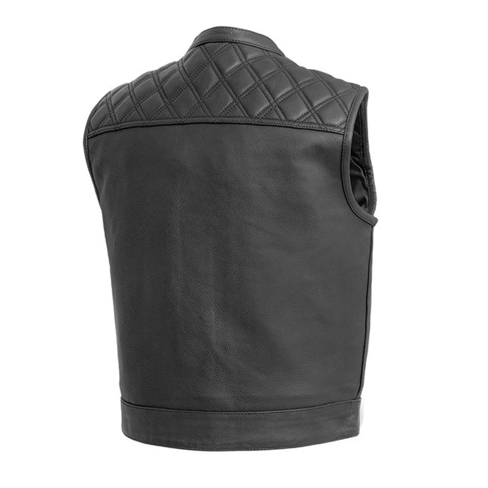 Diamond stitch Black Leather Vest For Men