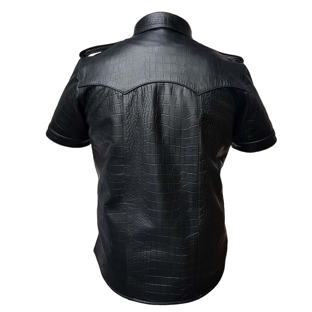 Mens Black Police Uniform Style Leather Shirt