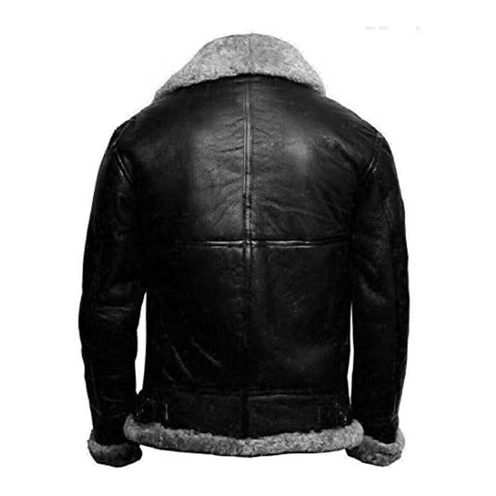 Mens B3 Bomber Sheepskin Shearling Grey Fur Leather Jacket