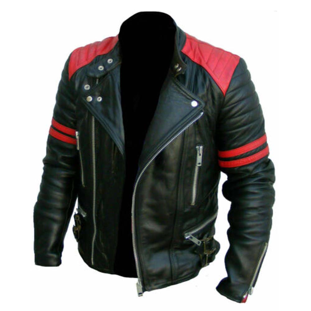 Mens Classic Design Red and Black Vintage Biker Jacket