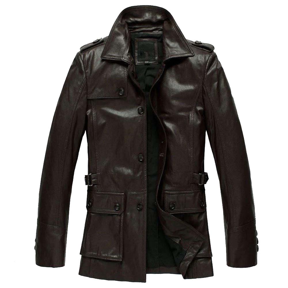 Mens Genuine Lambskin Trench Real Coat