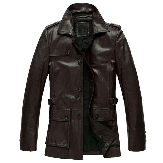 Mens Genuine Lambskin Trench Real Coat
