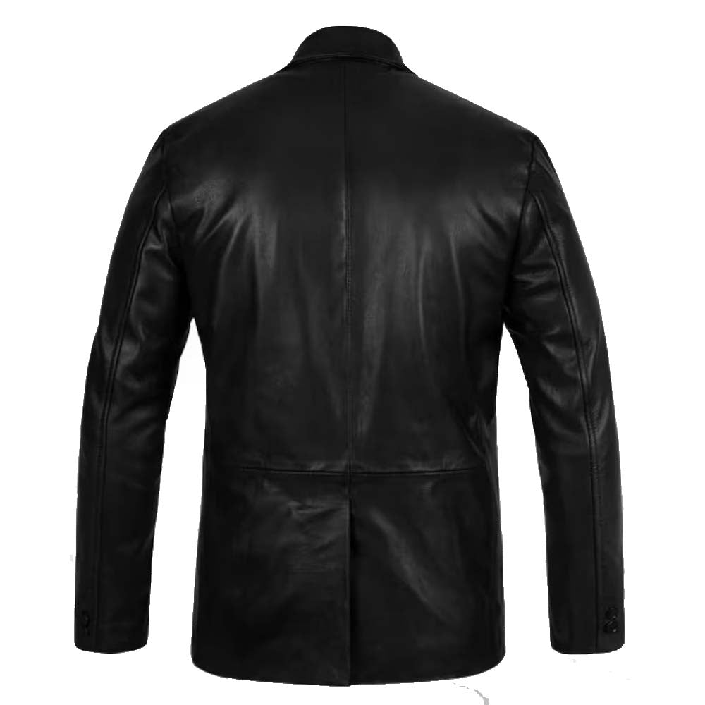 Mens Black Handmade Genuine Leather Blazer
