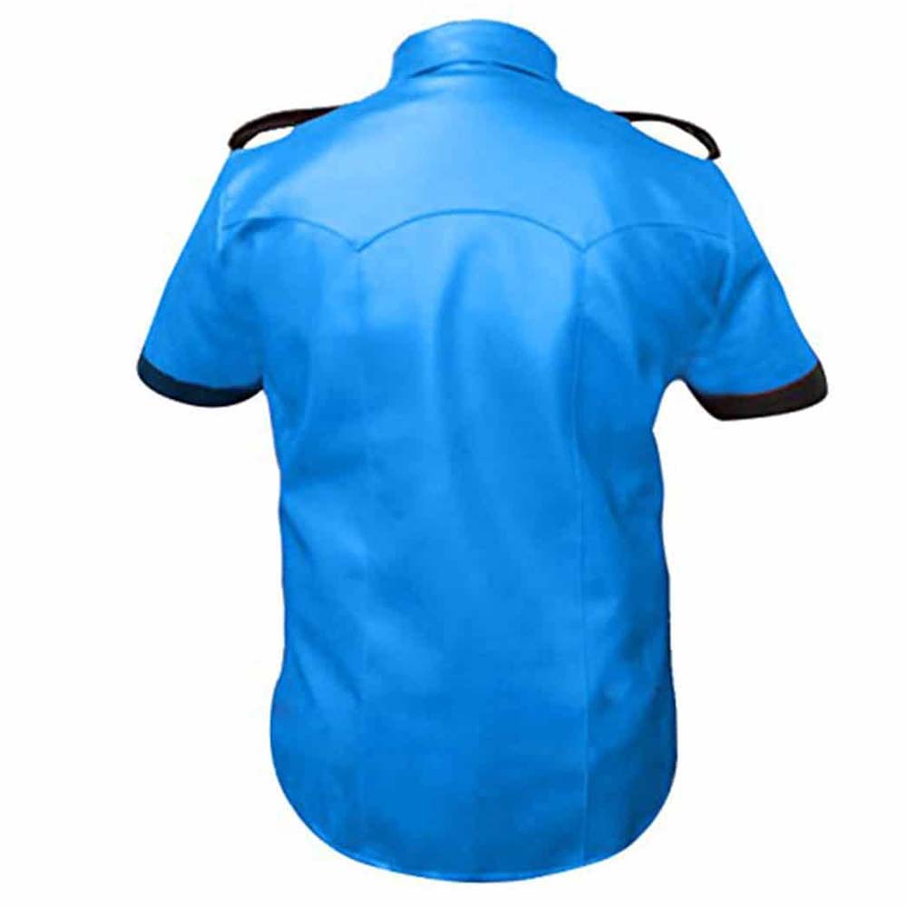 Mens Genuine Real Blue Style Leather Shirt