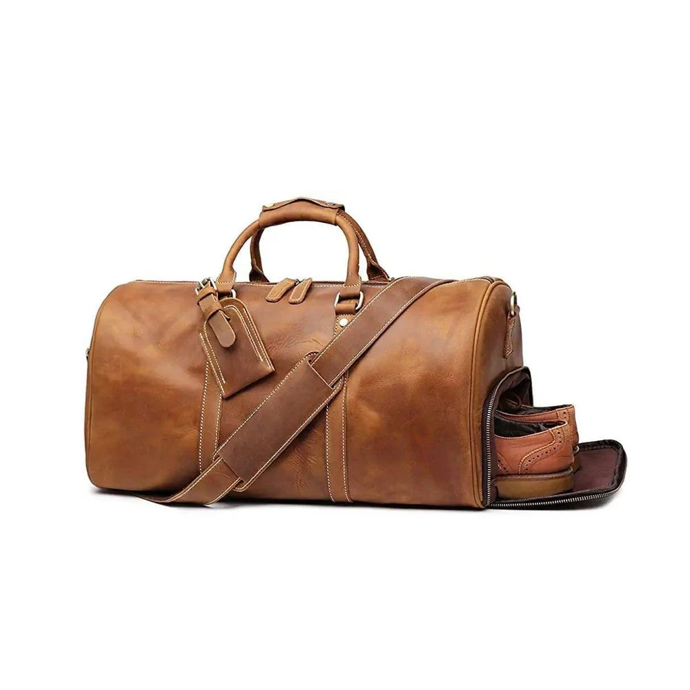 Handmade Leather Duffle Bag with Shoe Compartment