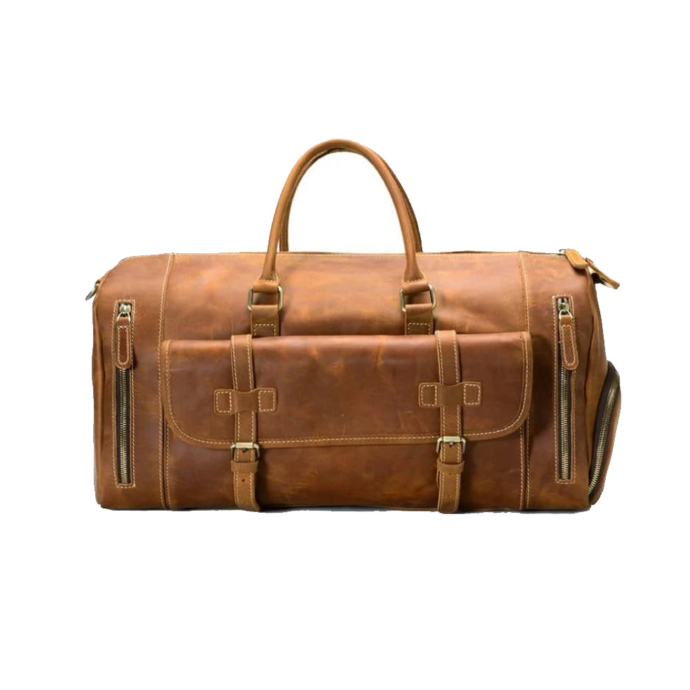 Handmade Leather Duffle Bag with Shoe Compartment