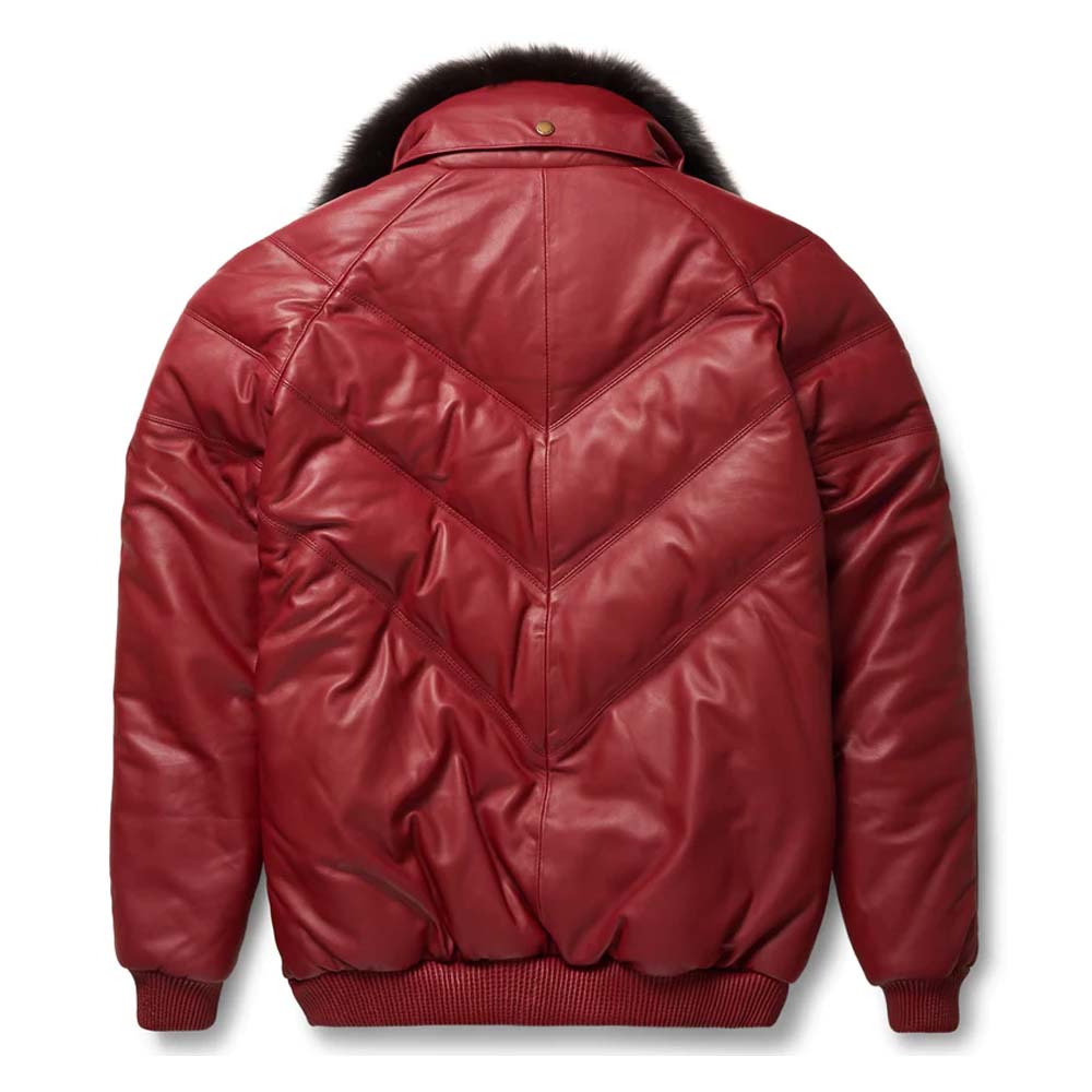 Mens Burgundy Leather V-Bomber Jacket