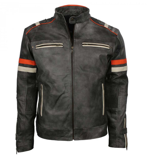 MENS VINTAGE GREY DISTRESSED LEATHER RETRO MOTORCYCLE JACKET
