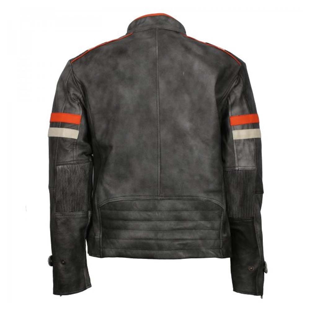 MENS VINTAGE GREY DISTRESSED LEATHER RETRO MOTORCYCLE JACKET