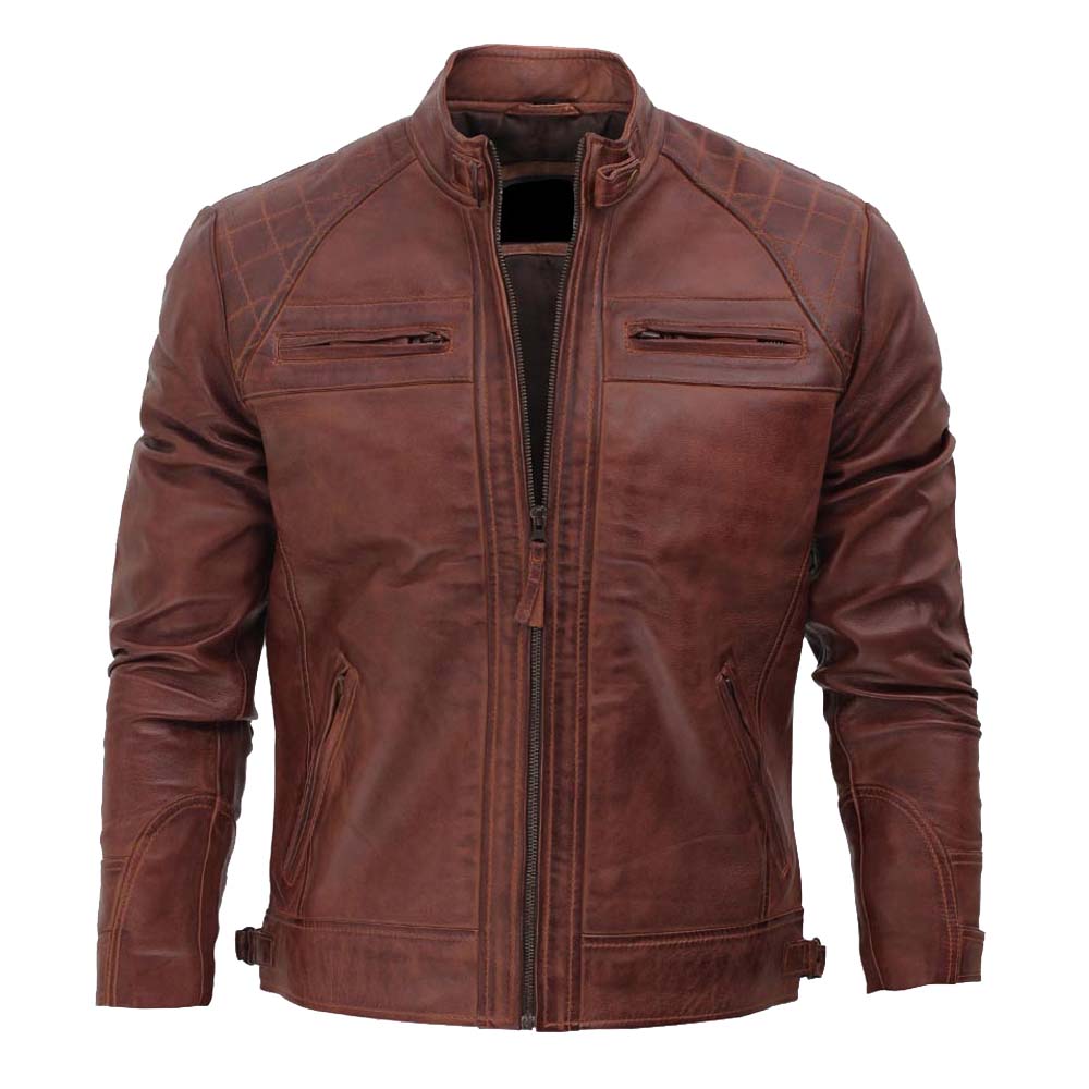 Men Biker Vincent Distressed Motorcycle Leather Jacket