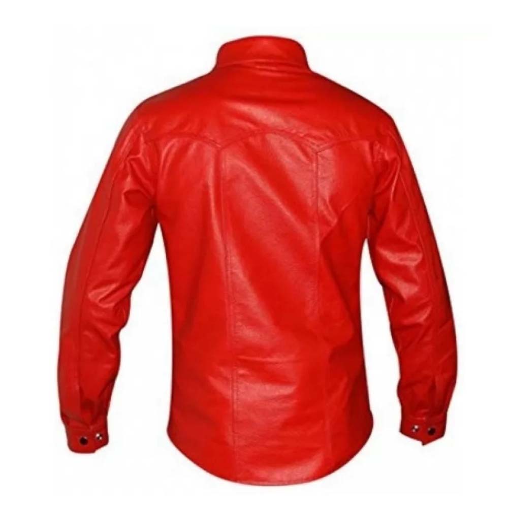 Mens Red Striking Look Real Leather Shirt