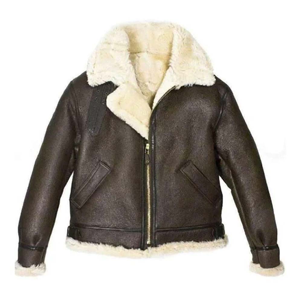 Mens Aviator Brown Fur Shearling Leather Jacket