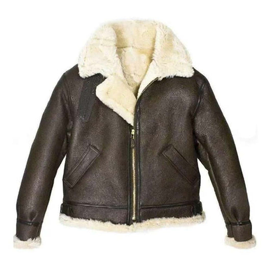 Mens Aviator Brown Fur Shearling Leather Jacket