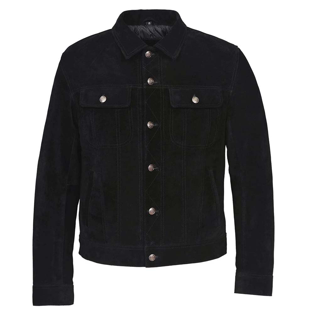 Mens Black Real Western Suede Leather Jacket