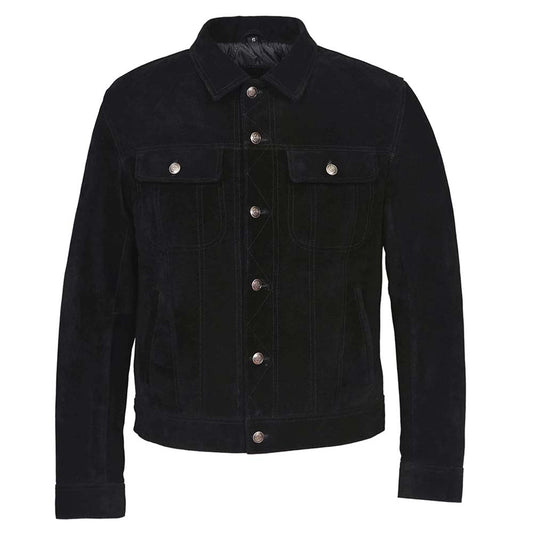 Mens Black Real Western Suede Leather Jacket