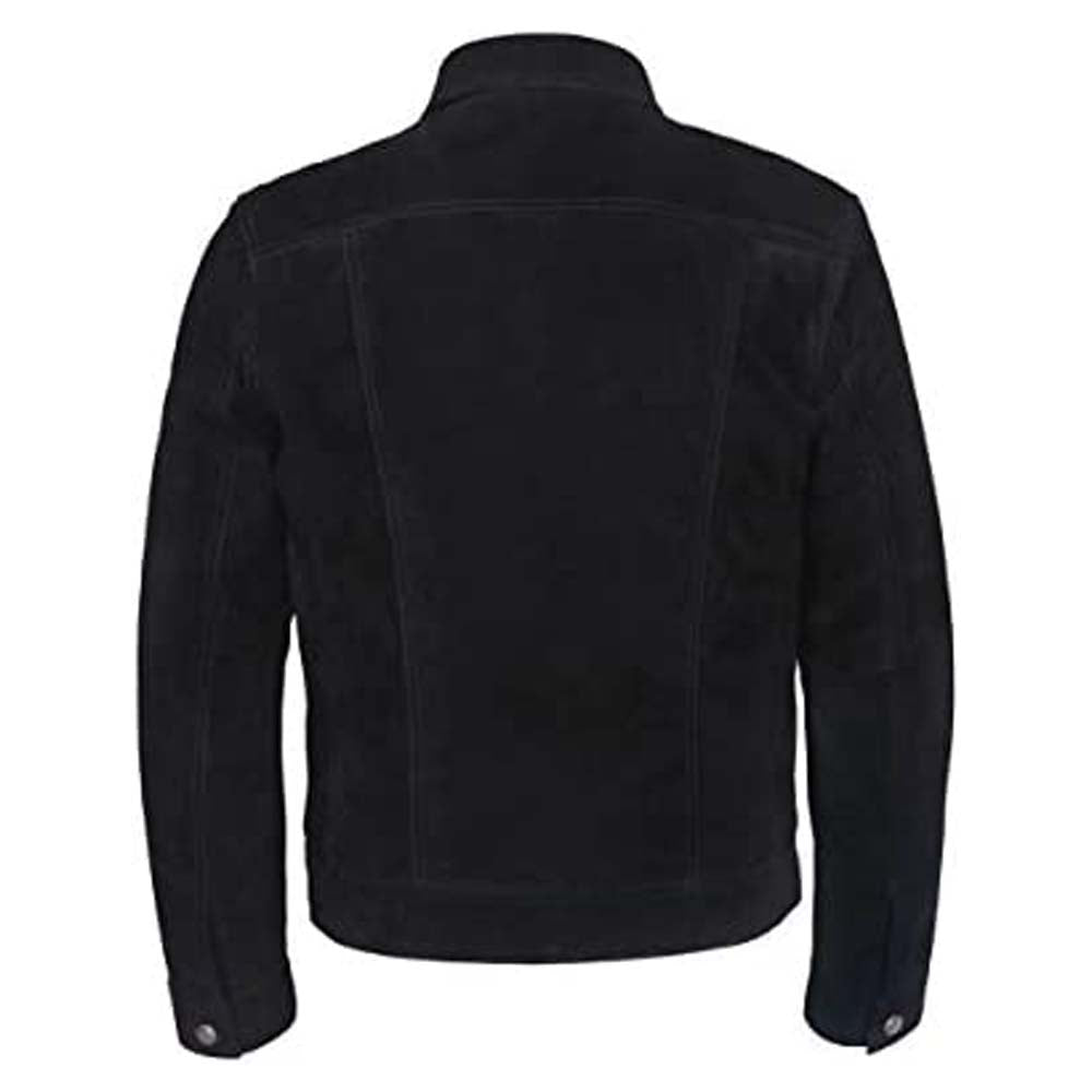 Mens Black Real Western Suede Leather Jacket