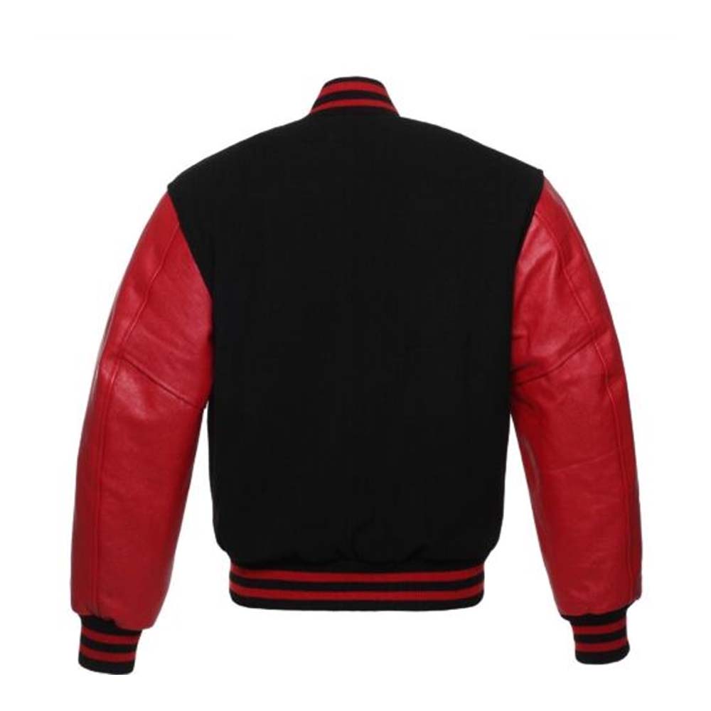 Mens Black and Red Varsity Letterman Leather Jacket
