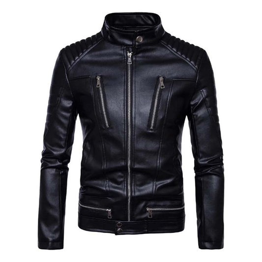 Mens Padded Slim Fit Biker Leather Jacket