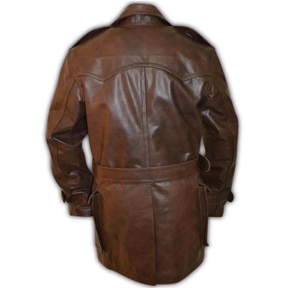 Mens Flying Pilot Brown Leather Duster Coat