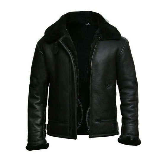 Mens Fur Collar Black B3 Bomber RAF Avaitor Jacket