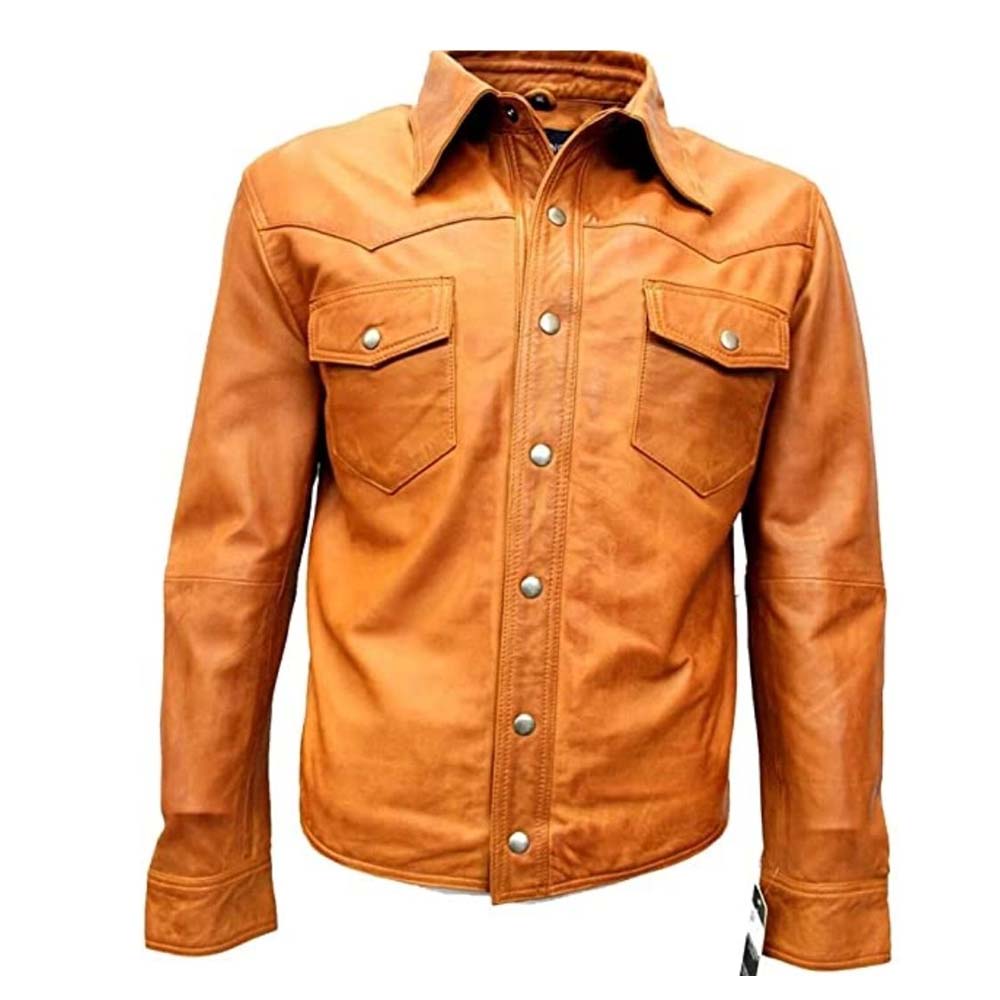 Mens Brown Genuine Sheep Leather Shirt