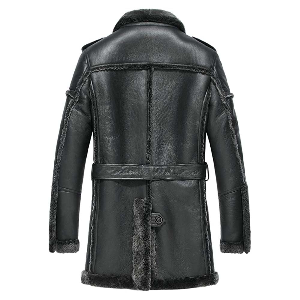 Mens Sheepskin lamb fur shearling Black Coat