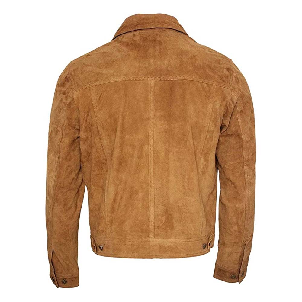 Mens Trucker Casual Tan Goat Suede Leather Jacket