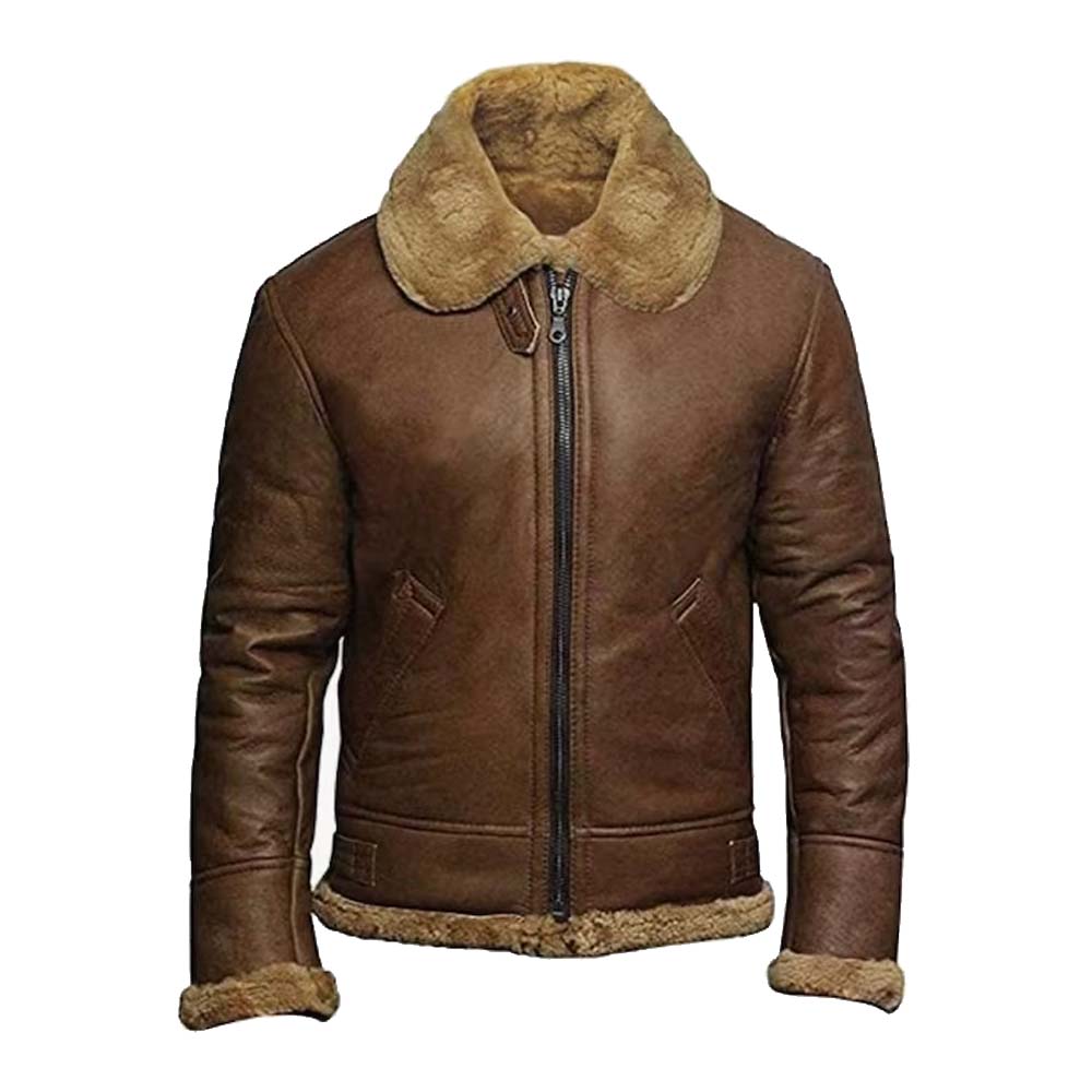 Mens Genuine Sheepskin Leather Flying Jacket