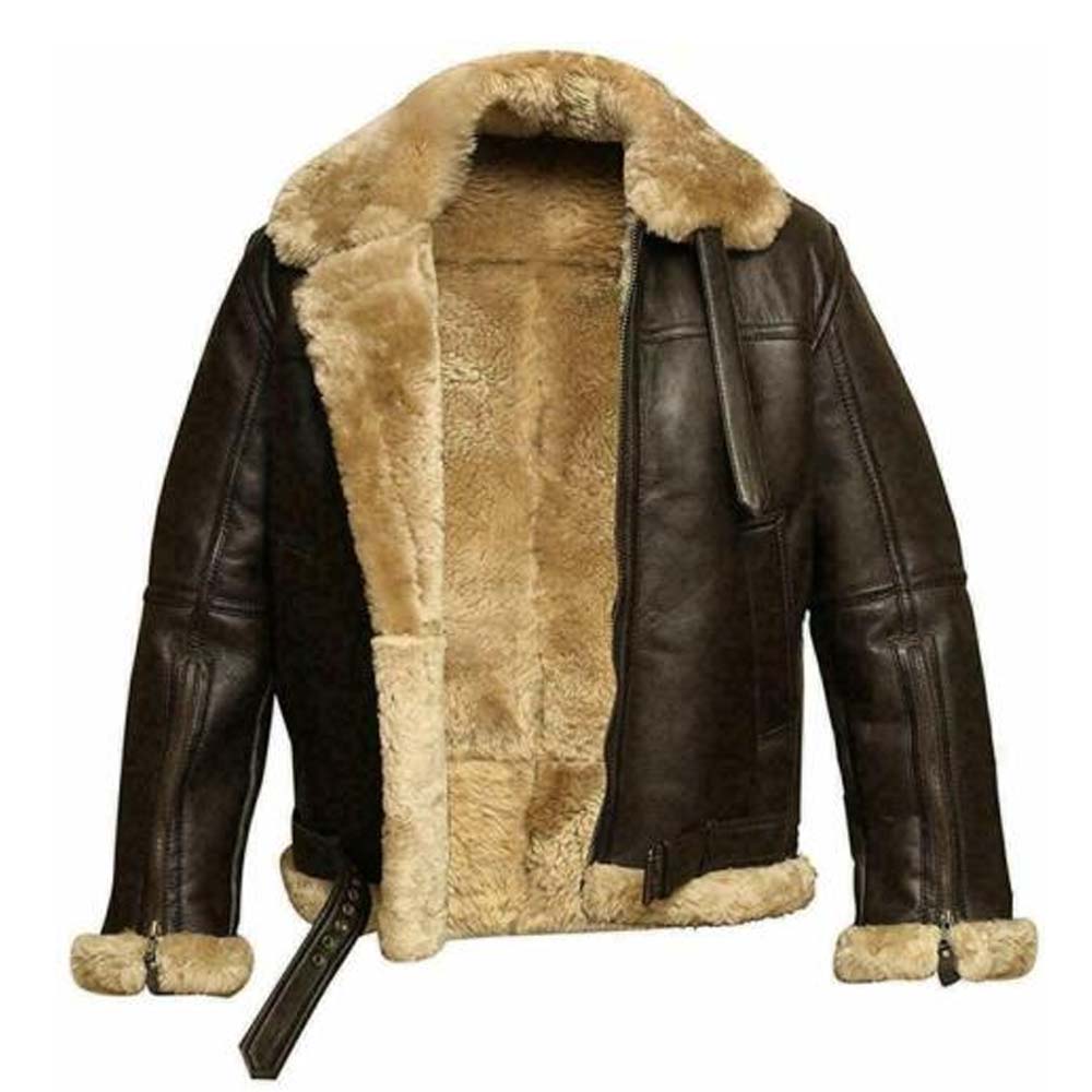 Aviator Real Leather Jacket for Men Bomber B3 Sheepskin Pilot Flying