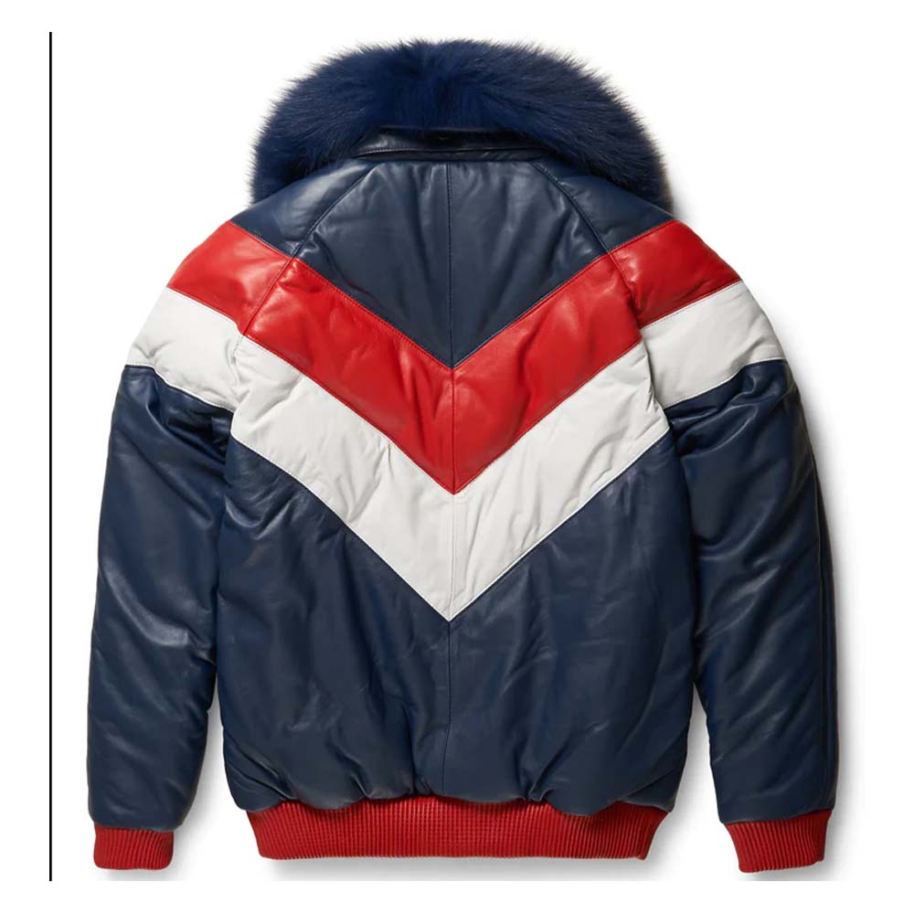 Mens Two-Tone Leather V-Bomber Jacket
